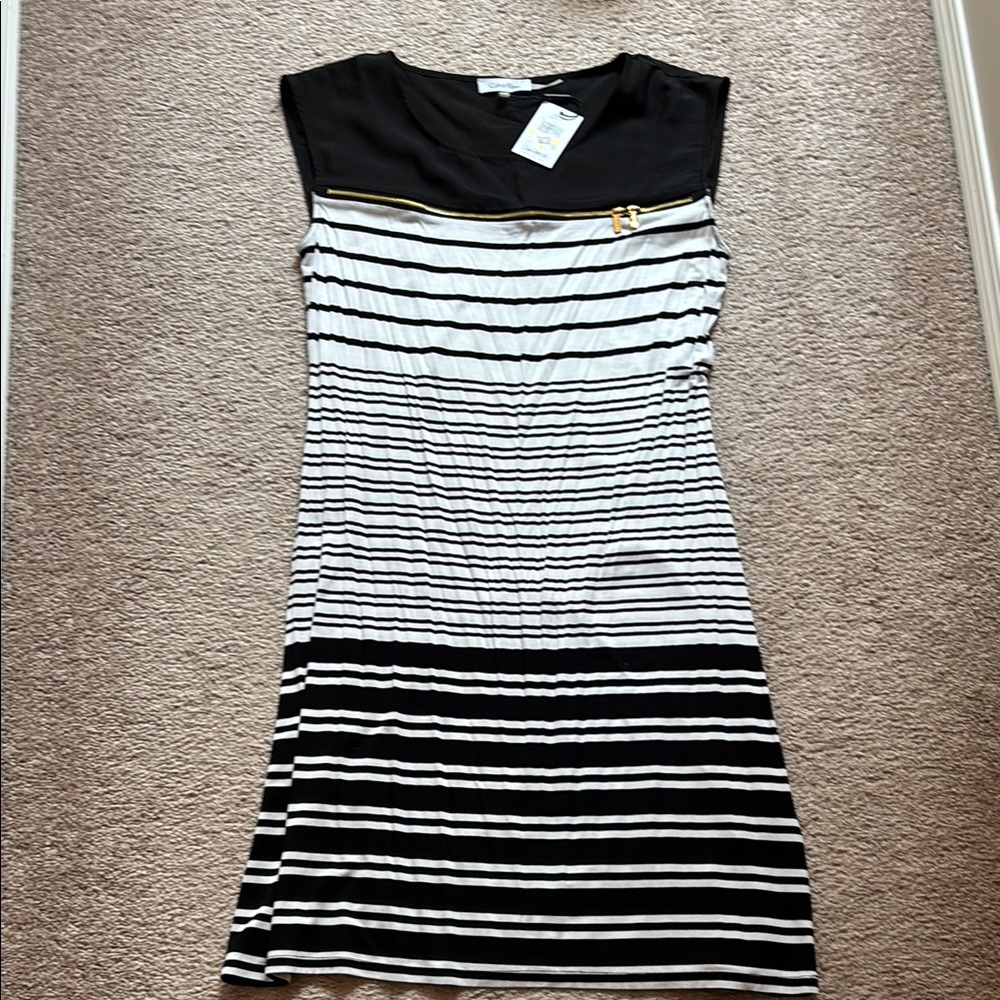 Calvin Klein Black and White Midi Sheath Dress. Nwt. Size m